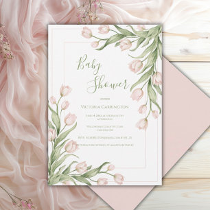 Rosa Tulpen Blumen Elegante Babyparty  Einladung