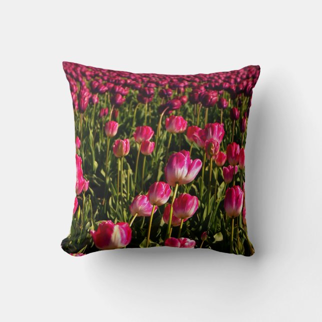 Rosa Tulpen, Blumen, Garten, Blume, Rosa und Grün Kissen (Vorderseite)