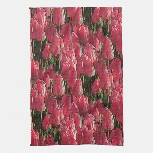 Rosa Tulpen Blumen Geschirrtuch (Vertikal)
