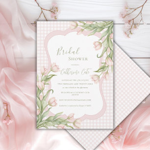 Rosa Tulpen Floral Vintage Gingham Brautparty Einladung