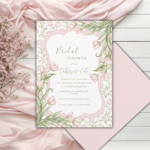 Rosa Tulpen Florale elegante Vintage-Brautdusche Einladung