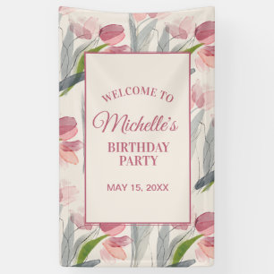 Rosa Tulpen Florale Geburtstagsfeier Willkommen Ba Banner