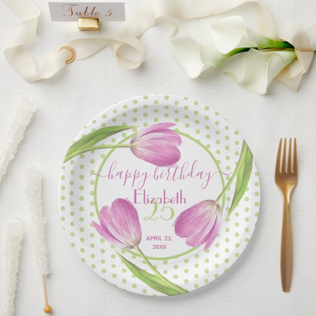 Rosa Tulpen Frühjahr Elegante Florentiner Ostern G Pappteller (Hochzeit)