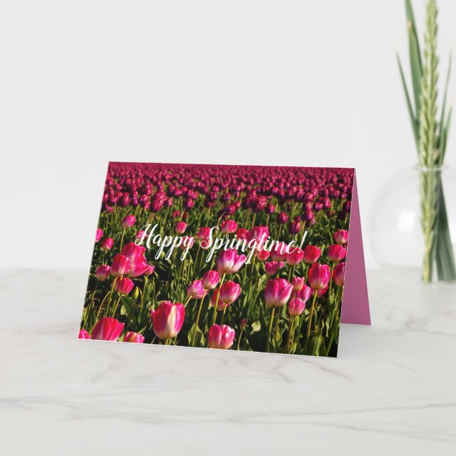Rosa Tulpen, Frühjahrsgrüße, rosa Blume Karte (Vorderseite)