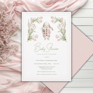 Rosa Tulpen Häschen Kaninchen Tier Baby Shower Einladung