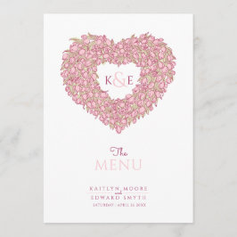 Rosa Tulpen Herzkranz Monogramm Hochzeitsmenü Menükarte