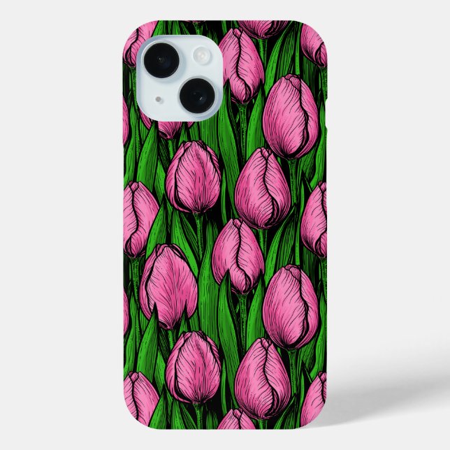 Rosa Tulpen mit grünen Blätter Case-Mate iPhone Hülle (Rückseite)