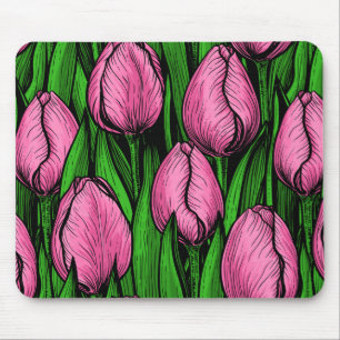 Rosa Tulpen mit grünen Blätter Mousepad
