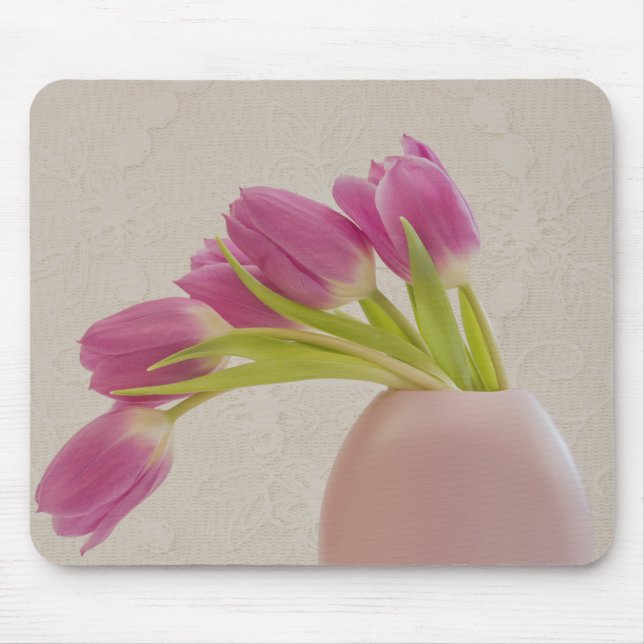 Rosa Tulpen und Spitzen Mousepad (Vorne)