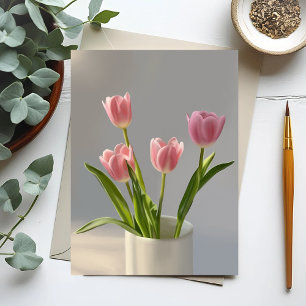 Rosa Tulpen-Vase Realismus-Gemälde Postkarte