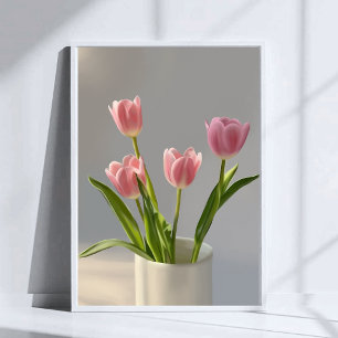Rosa Tulpen-Vase Realismus-Malerei Poster