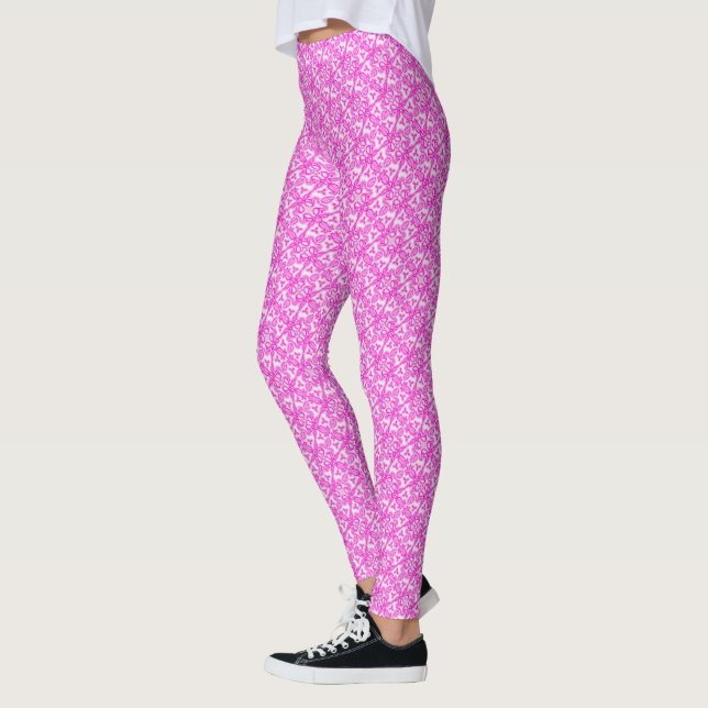 Rosa Tulpen verdrehte Damast Blätter Muster Leggin Leggings (Links)