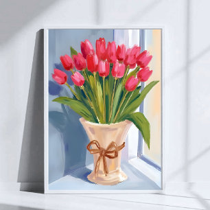 Rosa Tulpenstrauß Aquarell Blumen Poster