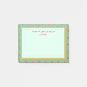 Rosa Tupfen auf grüner Babyparty Post-it Klebezettel