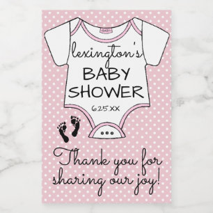 Rosa Tupfen-Babyparty-Gast-Bevorzugung Lebensmitteletikett