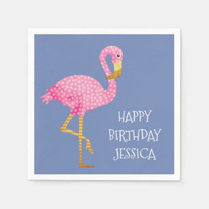 Rosa Tupfen-Flamingo-Geburtstag Serviette