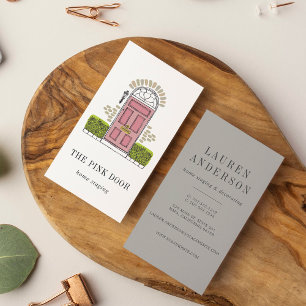 Rosa Tür Zuhause-Staging oder Interior Design Visitenkarte