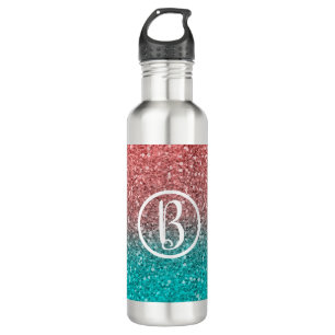 Rosa Türkis Aqua Blau und Lila Funkelnd Glitzer Edelstahlflasche