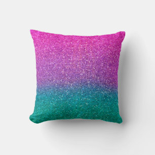 Rosa Türkis Aqua Blau und Lila funkelnder Glitter Kissen