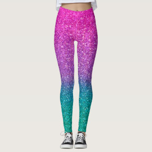 Rosa Türkis Aqua Blau und Lila funkelnder Glitter Leggings