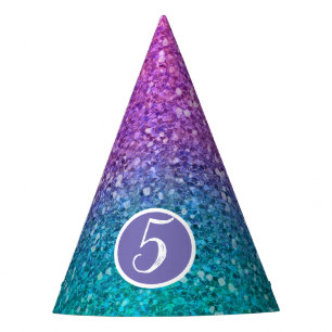 Rosa Türkis Aqua Blau und Lila funkelnder Glitter Partyhütchen