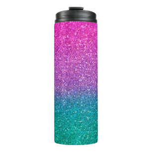 Rosa Türkis Aqua Blau und Lila funkelnder Glitter Thermosbecher