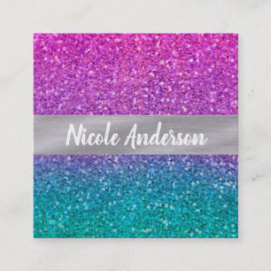 Rosa Türkis Aqua Blau und Lila funkelndes Glitter Quadratische Visitenkarte