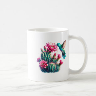 Rosa Türkis Aqua Kaktus Blüte Kolibri Für Frauen  Kaffeetasse