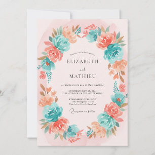 Rosa Türkis Aquarell Boheme-Hochzeit Einladung