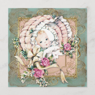 Rosa Türkis Blau und Gold Vintage Mädchen Baby Sho Einladung