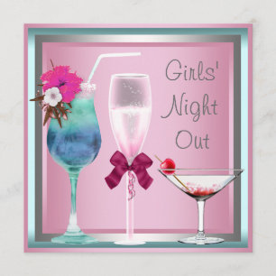 Rosa Türkis Blaue Cocktails Junggesellinnenabschie Einladung