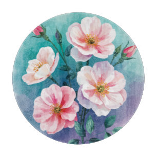 Rosa Türkis Blaue Wilde Rosen In Aquarell Schneidebrett