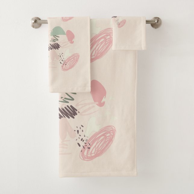 Rosa Türkis Braun Abstrakt Badhandtuch Set (Insitu)