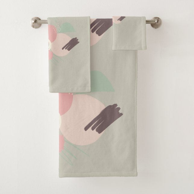 Rosa Türkis Braun Abstrakt Badhandtuch Set (Insitu)