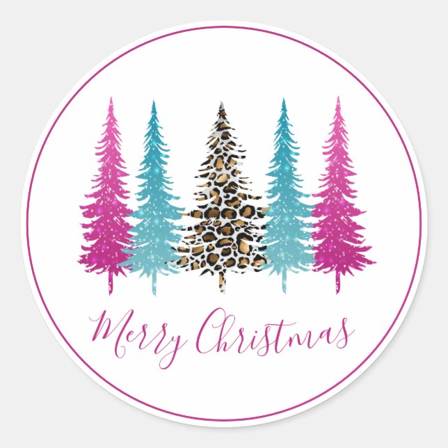 Rosa Türkis Glam Weihnachten Runder Aufkleber (Vorderseite)