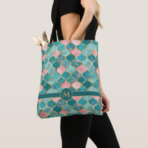 Rosa Türkis Gold Muster Elegant Personalisiert Tasche