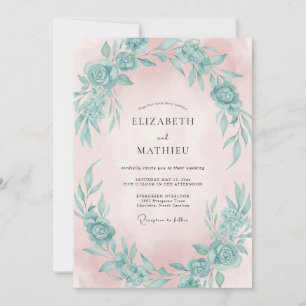 Rosa Türkis Kranz Hochzeit Einladung