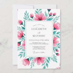 Rosa Türkis Lebendige Botanische Hochzeit Einladung