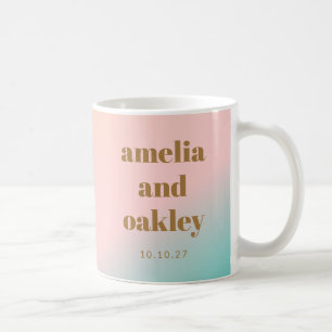 Rosa Türkis Modern Minimalistisch Gold Paar Hochze Kaffeetasse