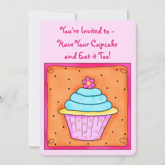 Rosa Türkis Orange Whimsy Cupcake Einladung (Vorderseite)