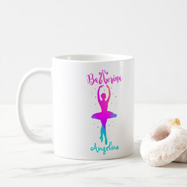 Rosa Türkis Personalisiert Ballerina Kaffeetasse (Mit Donut)