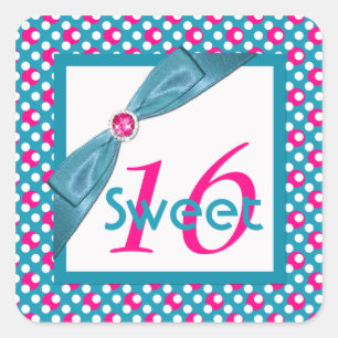 Rosa, Türkis und Weiß Sweet 16 Square Sticker