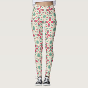 Rosa Türkis Volkstümliches Florales Geometrisches Leggings