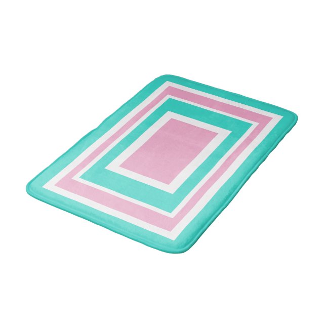 Rosa Türkis Weiße Geometrie Badematte (Schrägansicht)