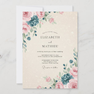 Rosa Türkise Wasserfarbenen Hochzeit Einladung