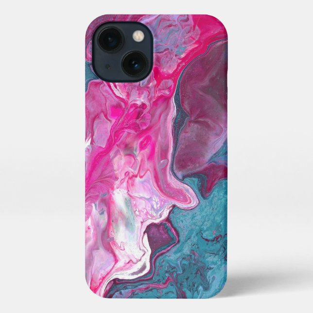 Rosa türkisfarbener Marmor Malerische Kunst iPhone Hülle (Rückseite)