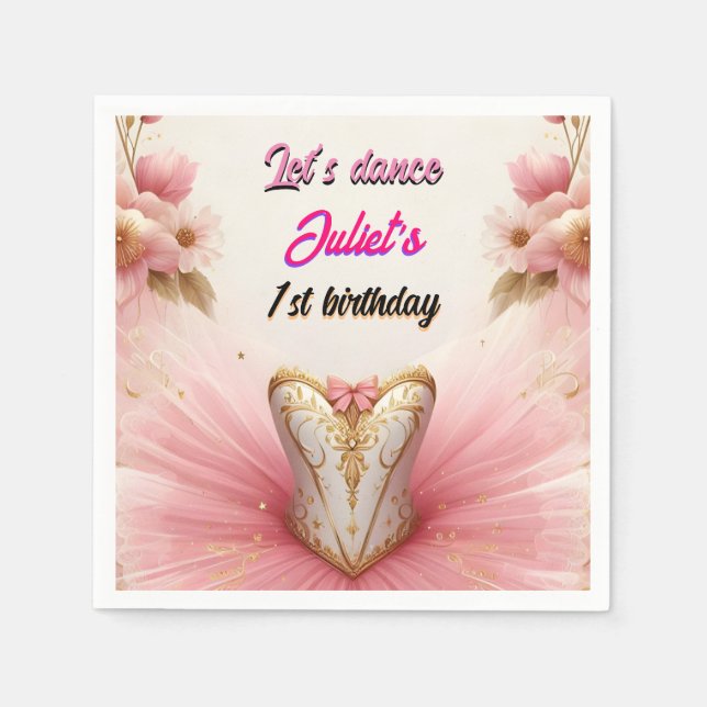 Rosa Tutu chic girls Ballerina 1. Geburtstag Serviette (Vorderseite)