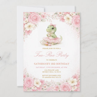 Rosa Tutu Dinosaurier Tea-Rex Party Mädchen Geburt Einladung