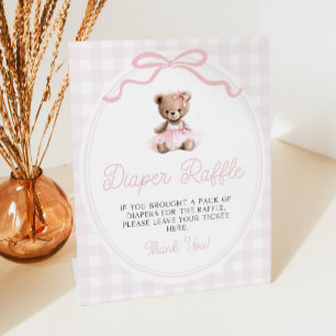 Rosa Tutu Teddybär Baby-Party Windel-Raffle Sockelschild