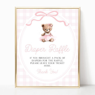 Rosa Tutu Teddybär Baby Shower Windel Raffle Poster